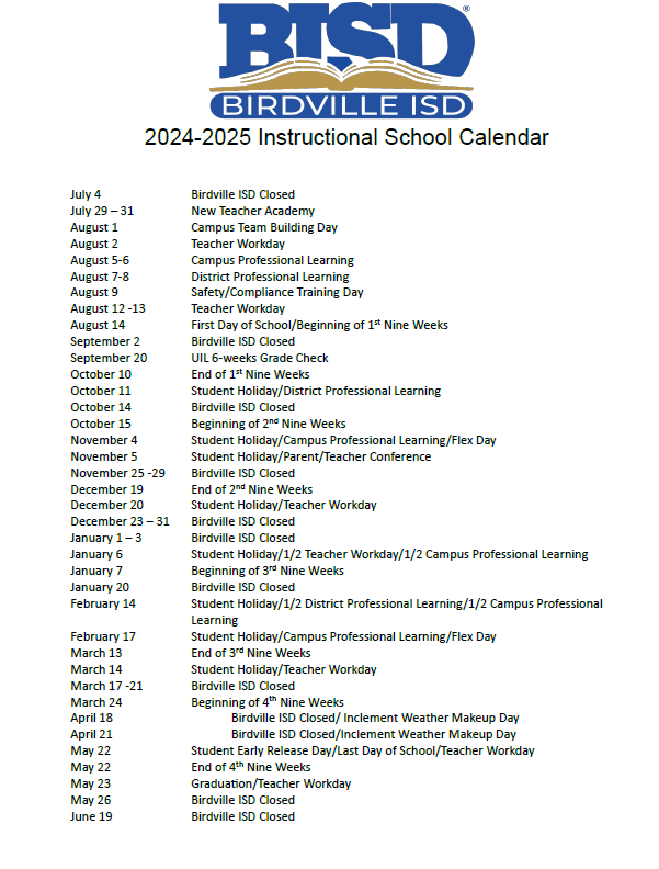 2024-2025 Important Dates